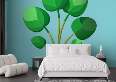 A vibrant 3D illustration of a watercress plant. featuring detailed green leaves and a rounded. brown base. Wall mural