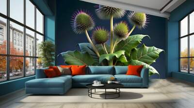 A vibrant and intricate close up of a thorny burdock plant. Wall mural