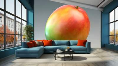 A vibrant. ripe mango. captured in stunning detail with a smooth. glossy finish and a delicate green leaf. Wall mural