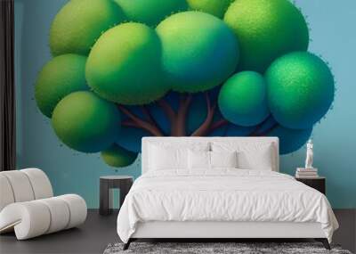 Cute and whimsical 3D illustration of a sycamore tree with a cartoonish style. Wall mural