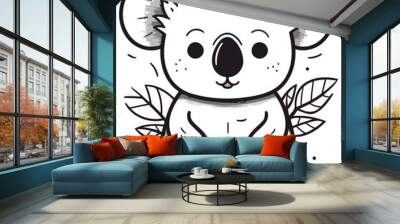 Cute cartoon koala with leaves. Vector illustration in doodle style. Wall mural