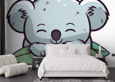 Cute koala sleeping on leaves. Vector illustration of cartoon character. Wall mural