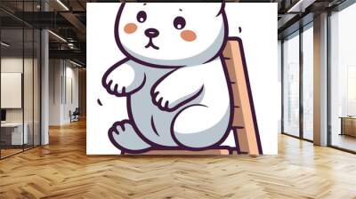 Cute polar bear sitting on a ladder. Vector illustration in cartoon style. Wall mural