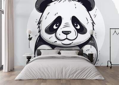 Illustration of a cute panda sitting on a white background. Wall mural