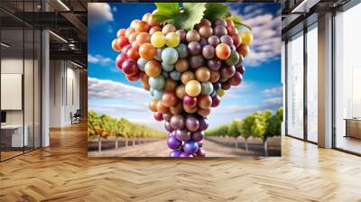 Vibrant 3D illustration of a colorful grape cluster. perfect for adding a pop of color to your design projects. Wall mural