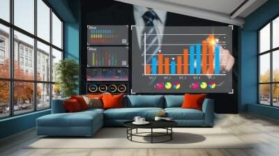 Analyst Works on Personal Computer Showing business analytics dashboard with charts, metrics and KPI to analyze performance and create insight reports for operations management. Data analysis concept. Wall mural