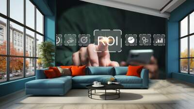Analyzing Return on Investment (ROI) and various financial icons, representing the analysis of return on investment and financial performance.. Wall mural