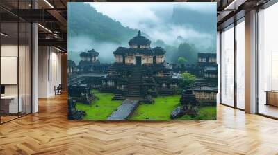 Ancient Temple Enveloped in Mist Wall mural