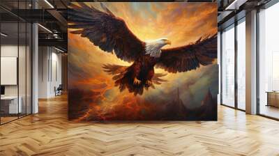 The majestic bald eagle flies through the beautiful sky Wall mural