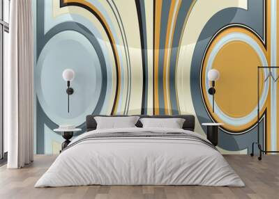 abstract coloured background with two circles on the right and left. in the middle are vertical stripes which are bent to the circles. with light effect. Wall mural