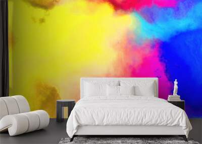 abstract watercolor background with watercolor paint with pastel orange, dodger blue and vivid orange colors and space for text or image Wall mural