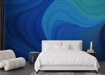 colorful and elegant vibrant abstract art waves graphic with contemporary waves design with midnight blue, teal blue and very dark blue color Wall mural