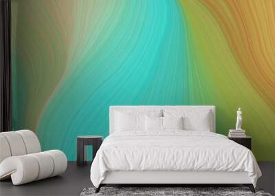 colorful and elegant vibrant creative waves graphic with smooth swirl waves background design with dark sea green, dark khaki and blue chill color Wall mural