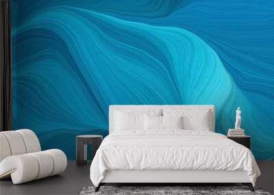 curved speed lines background or backdrop with dark cyan, medium turquoise and very dark blue colors. good as wallpaper Wall mural