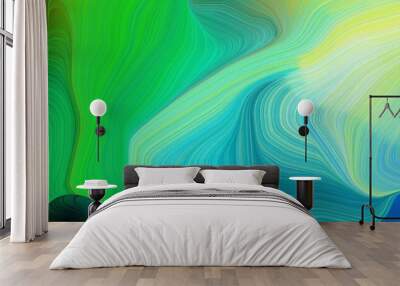 horizontal modern colorful abstract wave background with medium sea green, pale green and very dark blue colors. can be used as texture, background or wallpaper Wall mural