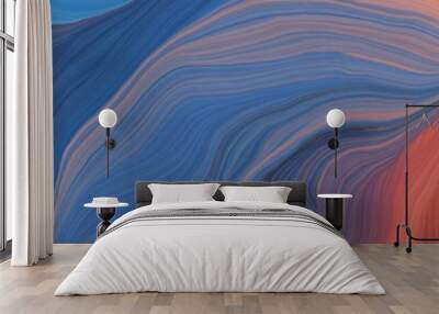 landscape orientation graphic with waves. modern soft curvy waves background design with dark slate blue, saddle brown and indian red color Wall mural