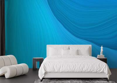 modern landscape orientation graphic with waves. abstract waves illustration with dark turquoise, teal and strong blue color Wall mural