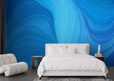 modern landscape orientation graphic with waves. modern curvy waves background design with strong blue, very dark blue and medium turquoise color Wall mural