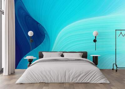 moving designed horizontal banner with baby blue, midnight blue and dark turquoise colors. dynamic curved lines with fluid flowing waves and curves Wall mural