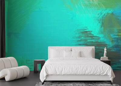 wide landscape graphic with art brush strokes background with turquoise, dark slate blue and sea green Wall mural