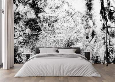 Monochrome grunge fabric texture. Black and white texture of a crumpled carpet or blanket. Wall mural