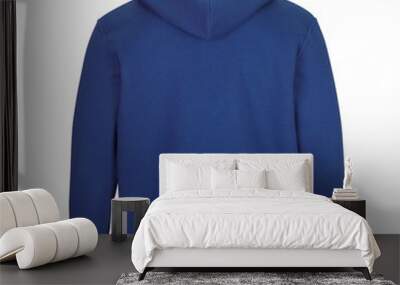 Back of blue sweatshirt with hood isolated on white background  Wall mural