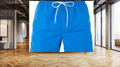 Blue men shorts for swimming isolated on white background Wall mural