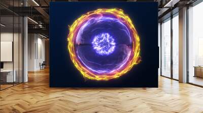 Abstract futuristic flowing orange plasma sphere with purple moving core, Abstract circle with smooth flowing texture, Magic ball, Neon sphere, Abstract background Wall mural