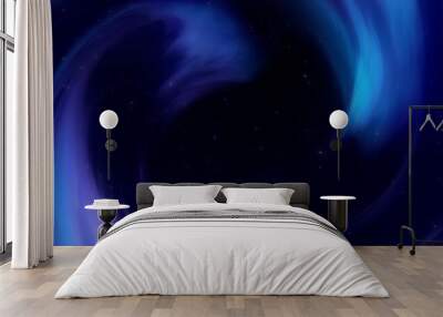 Flying through the stars, universe, nebulas. traveling past stars with moving streams of nebulae. Colorful purple shimmering abstract energy rushing by. Clouds future deep space futuristic. Wall mural