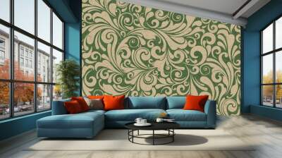 Seamless ornate baroque green color pattern Wall mural