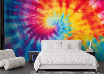 Abstract colourful tie dye textile texture background. Retro, hippie and boho style banner Wall mural