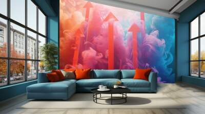 Abstract dynamic arrows taking off in a cloud of smoke. Business success, development and progress, moving forward concept Wall mural