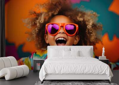 Happy smiling child in extravagant stylish neon clothes Wall mural