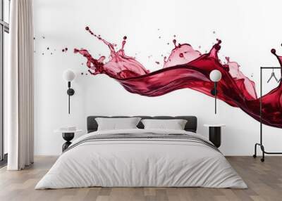 Red wine splashes isolated on white background. Red liquid flowing backdrop Wall mural