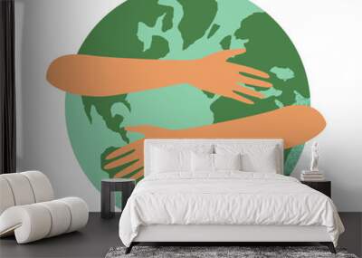 Vector illustration of hands hug planet Earth.  Concept of World Environment Day, Save the Earth, 22 April. Sign, icon and symbol Wall mural