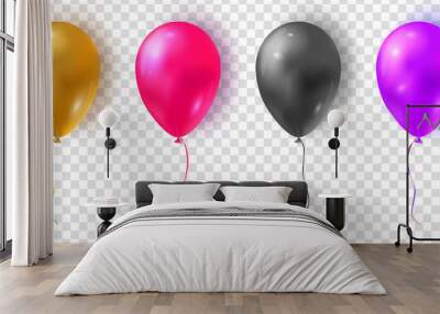 Vector set of glossy colorful balloons. Realistic air 3d balloons isolated on transparent background. Wall mural