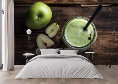 Fresh Honeydew Smoothie on a Rustic Wooden Table Wall mural