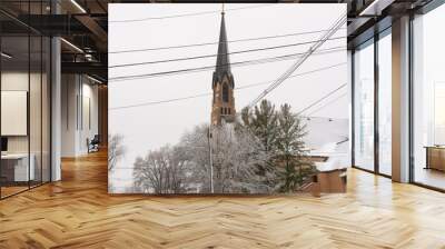 Church in the snow. Wall mural