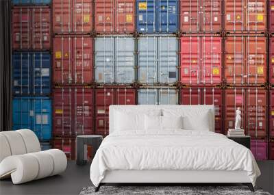 Background of container stacks of various colors at the harbor Wall mural