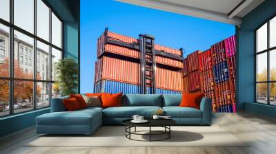 Container storage view in a high stack Wall mural