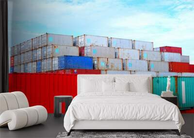 Container yard in the port to wait for export and import Wall mural