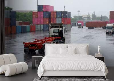 Heavy rain in the international shipping port Wall mural