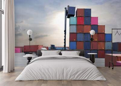 Inland shipping of containers with a container handler Wall mural