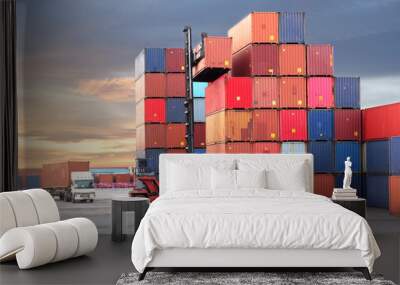 Logistics and container handling business concept in a port Wall mural