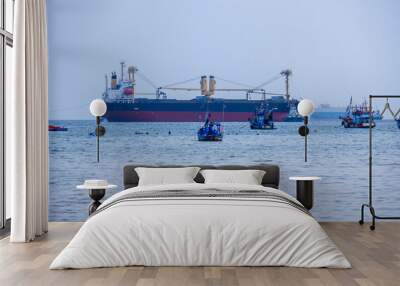 oil transport ship at the port industry in export logistics and international shipping by containers Wall mural