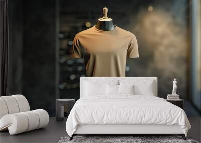 Beige T-Shirt Mockup on Mannequin Wall mural