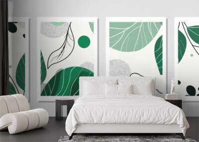 set of abstract vector backgrounds featuring tropical leaves. Hand-drawn textures suitable for wall decoration, postcard designs, or brochure covers. Wall mural