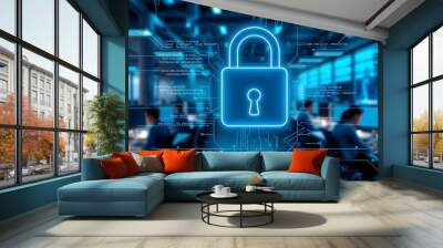 Digital Security Lock with Code and Blurred Office Background Wall mural