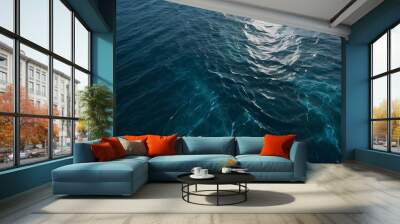 White Wake Trail on Deep Blue Ocean Water Wall mural