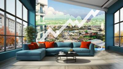 Stock financial index of successful investment on property real estate business and construction industry with graph and chart on city background. Wall mural